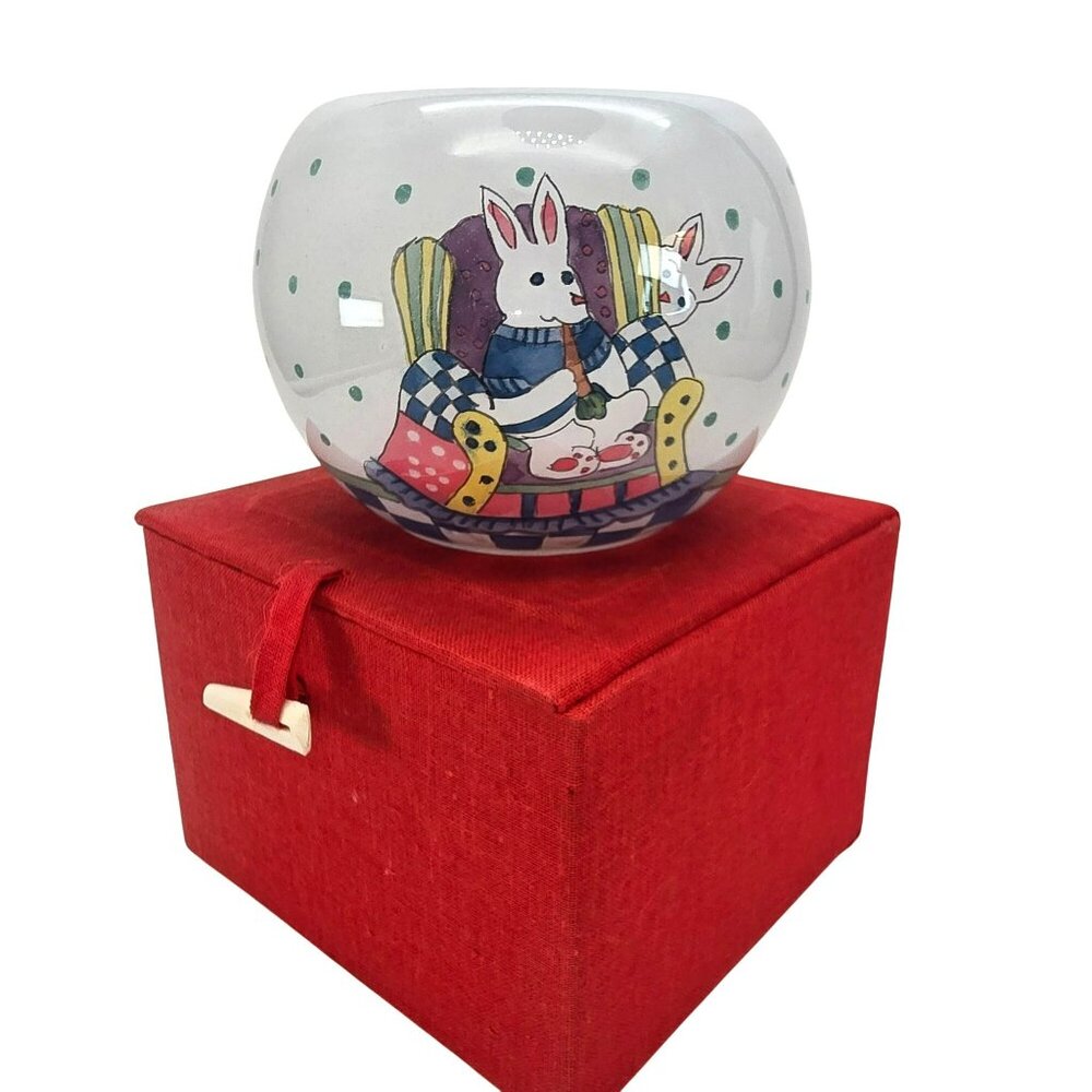 Easter Bunny Glass Bunny Tea Light Holder With Gift Box JE308